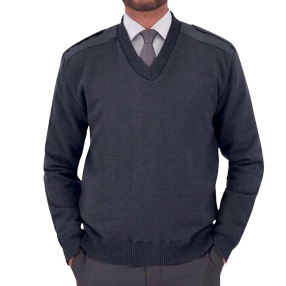 TUFFWEAR New Mens Knit Military Sweater Button Epaulets Shoulders Elbows Navy - Picture 1 of 13